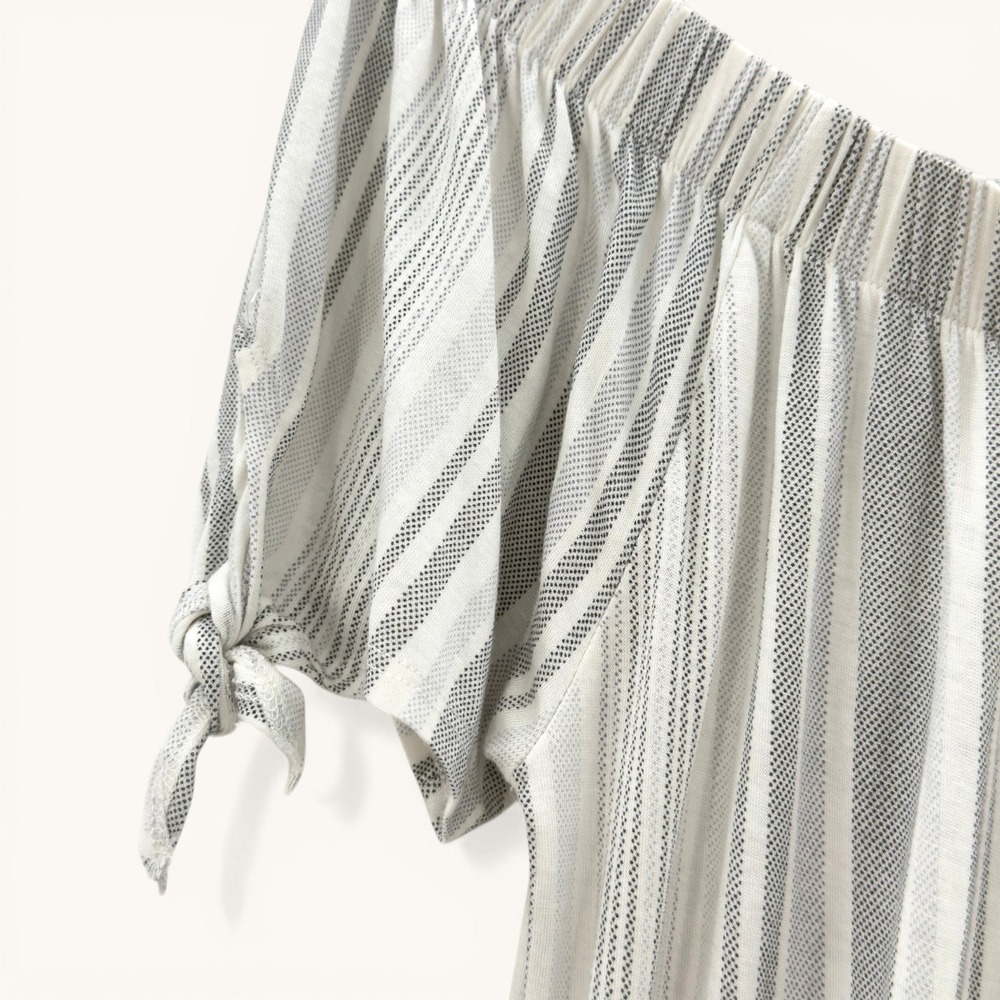 No Comment Off Shoulder Striped Dress Large White Gray Tie Sleeve NWT Coastal - Picture 5 of 12